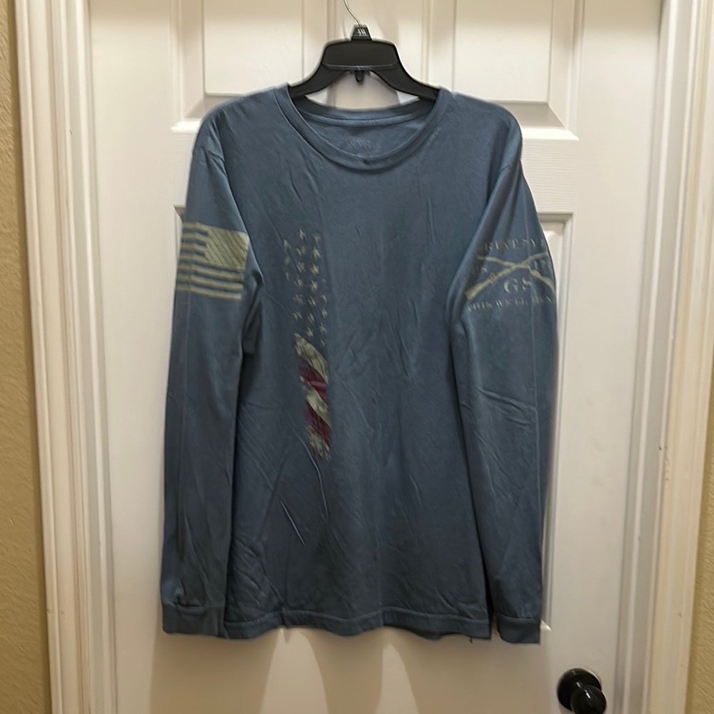 Grunt Style Blue Long Sleeve Tee with Patriotic Design